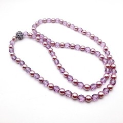 Vintage Joan Rivers Lavender Glass Pearls Crystal Beaded Necklace, Screw Clasp