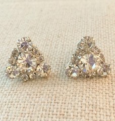 Weddings:1950’s Mid-Century Clear Rhinestone Triangle Cluster Screw-Back *Estate
