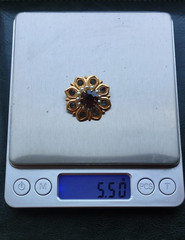 Vintage Brass Flower Brooch | Smoky Crystal & Pearl Pin | Excellent Condition