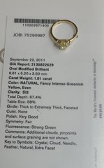 14k Yellow Gold Ring 1.01CT.Natural Fancy Intense Yellow Diamond Oval GIA CERT