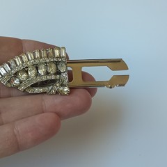Gold Tone Clear Baguette Rhinestone Dress/Scarf Clip Set 2pc w/ Connector Bar