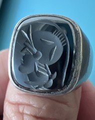 Vintage Clark & Coombs Sterling Silver Hematite Intaglio Signet Ring Sz 8, 7.3GM
