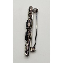 Vintage Art Deco Bar Brooch Pin Black Glass Navette Prong Set Rhinestone