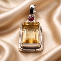 Citrine Pendant Sterling Silver Emerald Cut Garnet Necklace Gemstone Statement