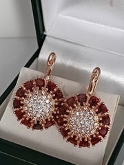 Vintage 1990-s 14 Ct Rolled Gold Large Ruby / Zircons Earrings-Hallmarked 585 RG