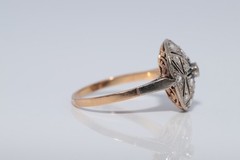 Antique Circa 1920s 18k Gold Art Deco Natural Rose Cut Diamond Decorated Ring