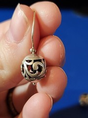 Sterling Silver Floral Design Dangle Earrings