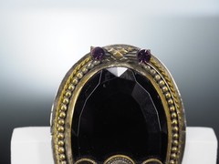 Antique brooch pin faceted Czecho Slovakia glass silver & gold mount jewelry