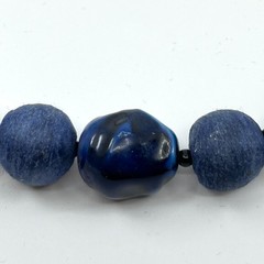 VTG Blue Venetian Style Glass Beaded Necklace Boho Felted Fabric Retro Indigo