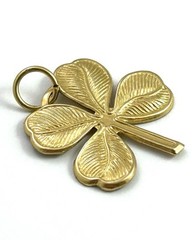 Vintage Lucky Charm Pendant Four Leaf Clover Brass Metal Jewelry Shamrock