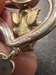 Vtg Avon Silver Plated Heart Cherub Red Dangle Heart Pin Brooch Valentines Day