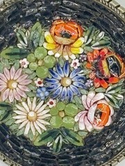 Vintage Micro Mosaic Glass Tiles Floral Round Brooch Pin Italy Signed