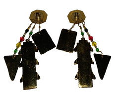 Vtg Enamel Lunch at Ritz Stop Sign Signals Traffic Light Pierced Dangle Earrings