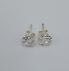 VTG 925 STS Square 6mm CZ Stud Earrings Sterling Silver 1g Asscher Cut Estate