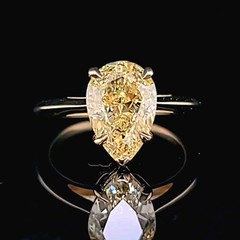 14k Yellow Gold Engagement Ring 3.51CT. Natural Pear cut Yellow Diamond GIA Cert