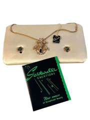 Vintage Gold Electroplate Scitarelli Creations Necklace Earrings Set w Tag & Box