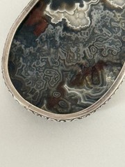 Vintage Crazy Lace Agate Pendant Natural Stone Sterling Silver Cabochon