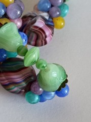 Vtg Antq Czech Glass Marbled Slag Melon Ball Tutti Frutti Bead Cluster Necklace
