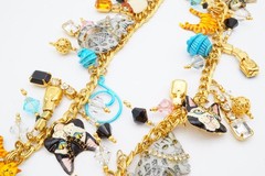 Vintage Lunch At The Ritz Necklace Gold Tone Kitty Cat Charm Rhinestone 22″