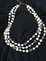 triple strand baroque fwp pearl bead necklace and earrings