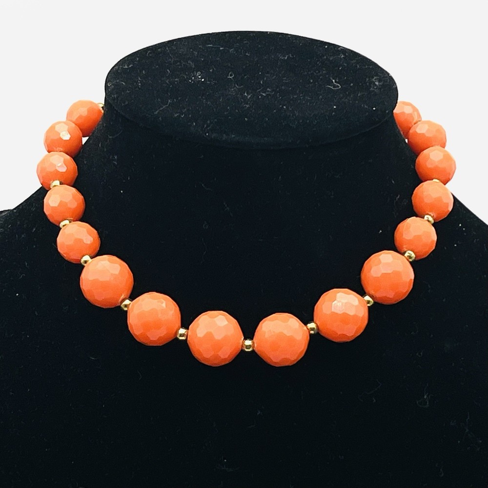 Vintage Plastic Necklace Chunky Orange Multifaceted Beads 15″