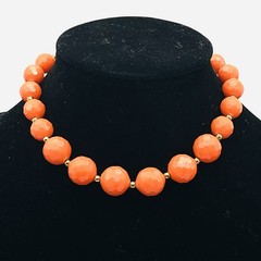 Vintage Plastic Necklace Chunky Orange Multifaceted Beads 15″