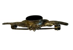 Vintage Sterling Silver Brooch Black Onyx Marcasite 925 Bezel 2″ Art Deco Style