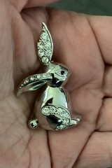 Vintage Silver Tone Bunny Rabbit Clear Rhinestone 1.75” Brooch Pin