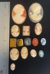 Lot Of 15 Antique Vintage Cameos 1 With Real Tested Diamond
