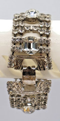 Vintage Rhinestone Bracelet w/ Multiple Rows of Rhinestones & Large Square Ones