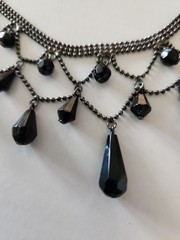 Vintage Carolina Herrera CH Black Crystal Teardrop Bib Necklace Victorian Style