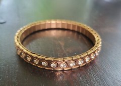 Vintage Speidel Stainless Steel CZ Stretch Bracelet Copper Color Unisex Adult