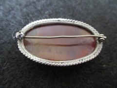 Vintage Oval Polished Jasper & Silver Tone 1-1/2″ Cabochon Pin Brooch AZJ