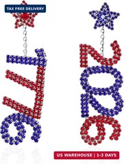 Patriotic 4th of July Earrings for Women, USA Flag Rhinestone Dangle Earrings, 2