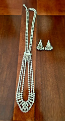 VTG. MCM BLUE AURORA BOREALIS RHINESTONE & ART GLASS NECKLACE & EARRING SET