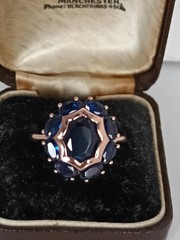 Vintage 1990-s 14 Ct Rolled Gold Sapphire Ring Size UK Q US 8- Hallmarked
