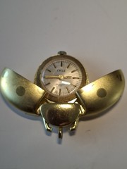 Vintage watch pendant, gold tone, Ladybug, Cycle