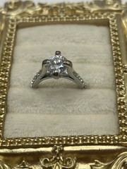 Vintage Silver Tone Solitaire CZ Ring Size 6 Raised Prong Setting Costume