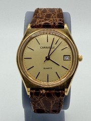 Vintage Caravelle by Bulova Quartz Date Watch Gold Tone New Battery Box Runs