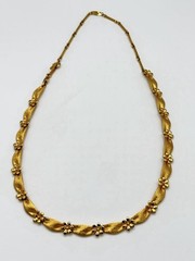 Vintage Crown Trifari Birthday Ribbon Flower Brushed Gold Tone Necklace *Read