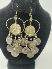 Vintage Bohemian Coin Earrings NonMagnetic Brass Zinc Alloy Chandelier Hoop Boho