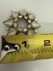 Vintage Opaline Glass & Rhinestone Spiked Circle Brooch Gold Tone Mid Century