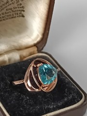 Vintage 1990-s 14 Ct Rolled Gold Blue Topaz Ring Size UK N US 6 3/4- Hallmarked