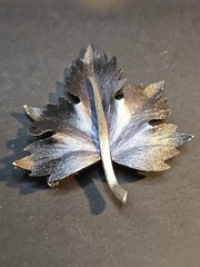 Vintage Maple Leaf Blue Silver Brooch Pewter Textured Fall Autumn Pin