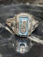 Vintage NHS 1984 Sterling Silver Class Ring Blue Gemstone Size 5.25