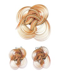Vintage Retro Quilled Plastic Strip Brooch Clip-on Earrings Set Very Light 1970s