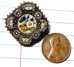 Antique Victorian Italian Micro Mosaic Floral Brooch / Pin C Clasp Marked “BG”