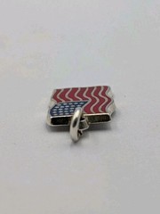 Vtg 925 Sterling Silver Blue Red Enamel American Flag Charm Waving USA Pendant