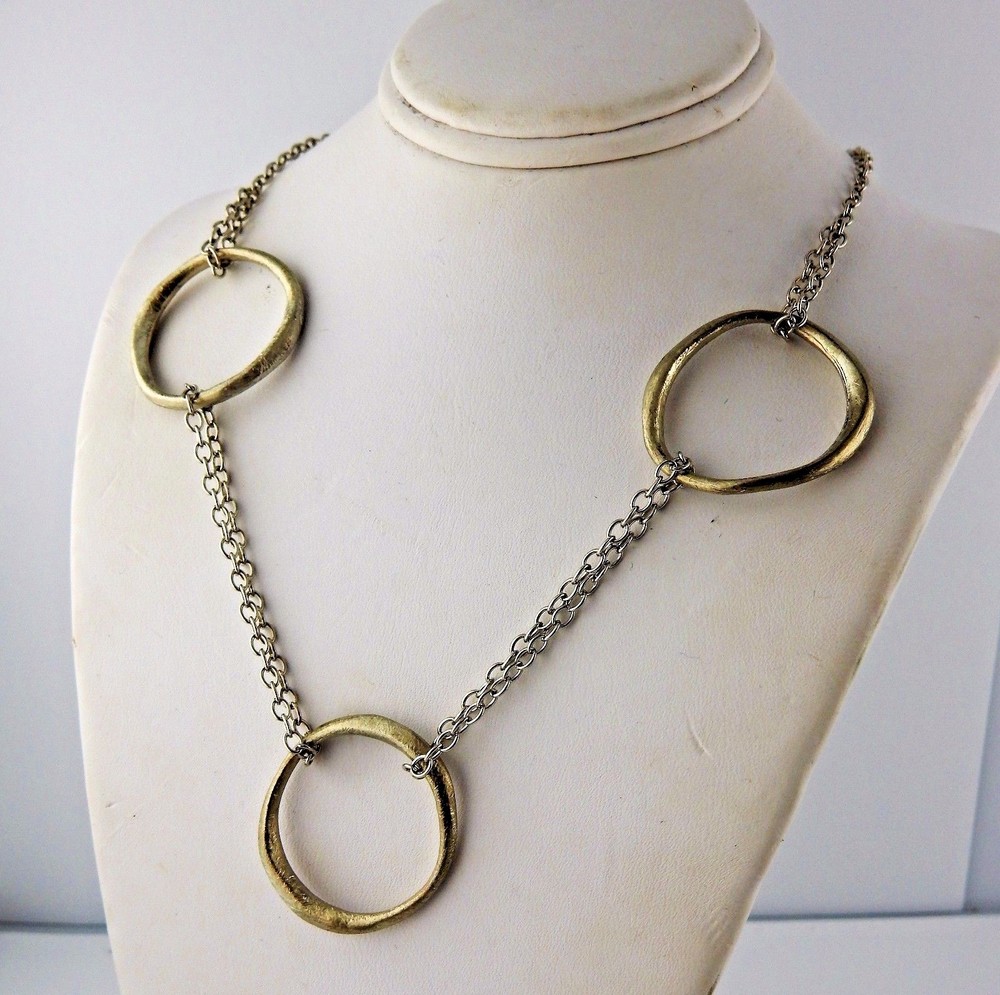 Vintage Stainless and Brush Zinc Circle necklace, BoHo