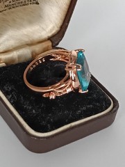 Vintage 1990-s 14 Ct Rolled Gold Blue Topaz Ring Size UK P US 7 1/2- Hallmarked